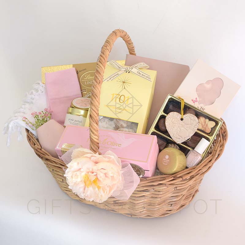 Pink Valentines Gift Basket for Her | Online Gifts by Fusspot